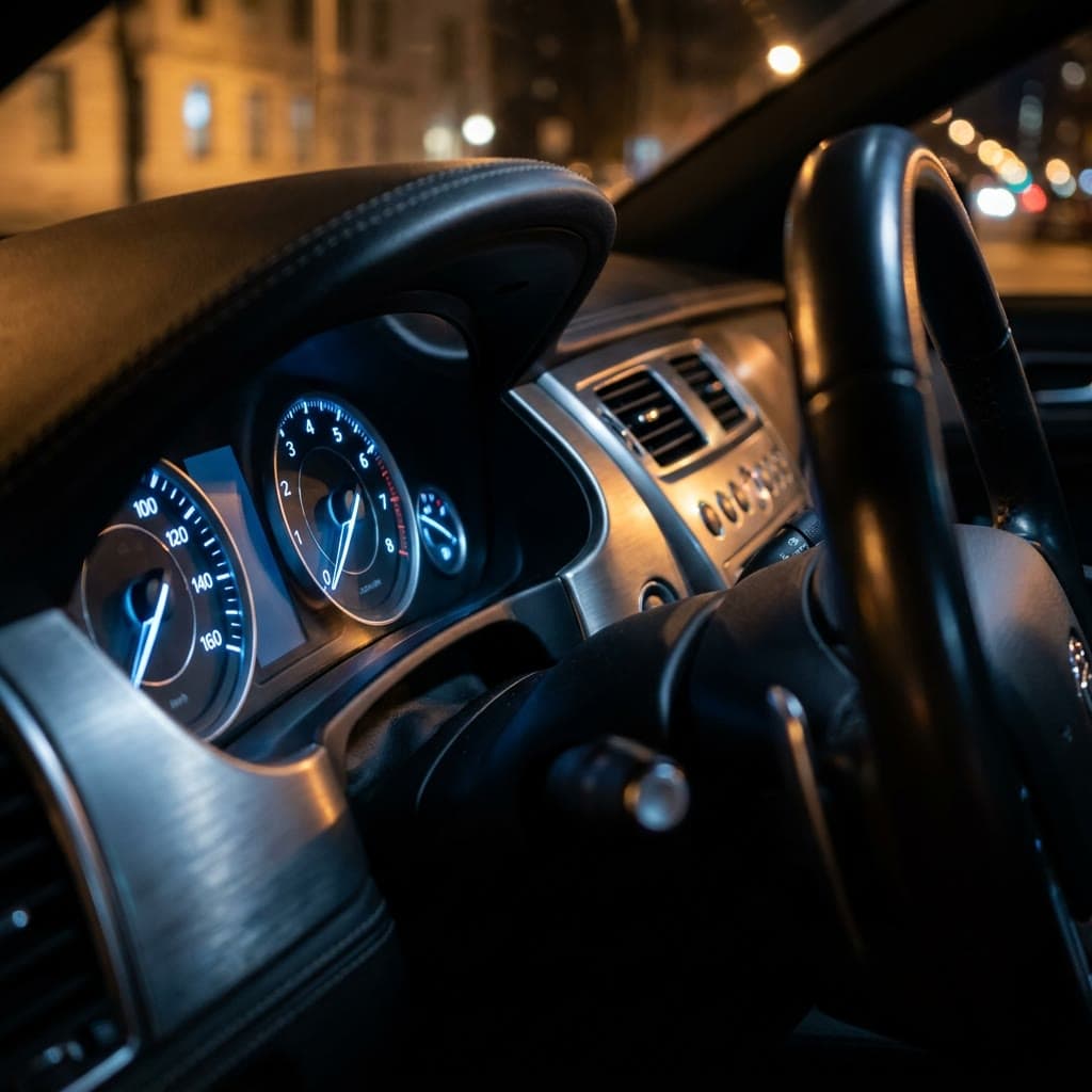 Lit dashboard at night